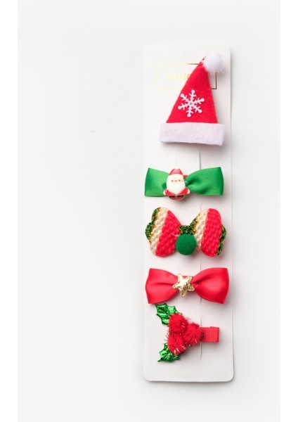 Kırmızı Fiyonk Detaylı 5'li Yılbaşı Kız Çocuk Toka Set fırsatları