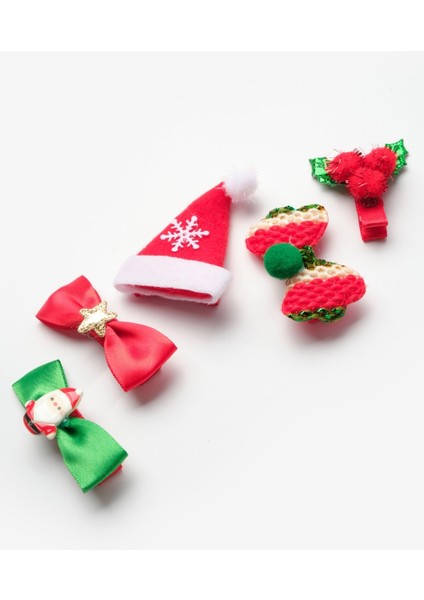 Kırmızı Fiyonk Detaylı 5'li Yılbaşı Kız Çocuk Toka Set indirimleri