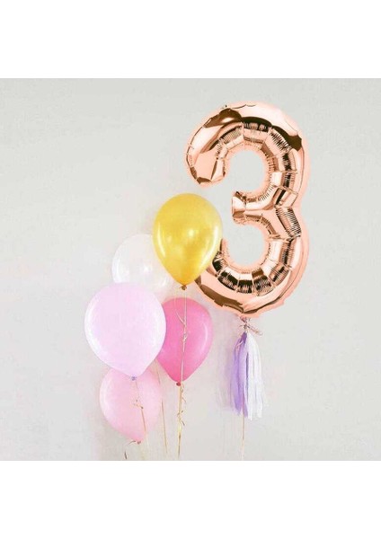Rose 3 Rakamı Püsküllü Balon Set
