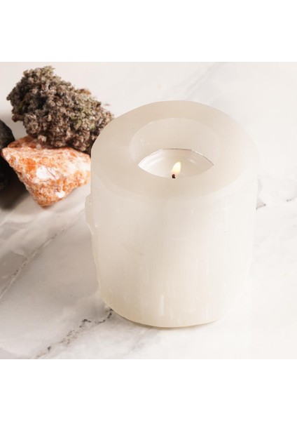 Yuvarlak Selenit Doğal Taş Mumluk