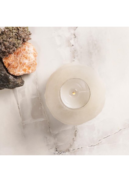 Yuvarlak Selenit Doğal Taş Mumluk fiyatları