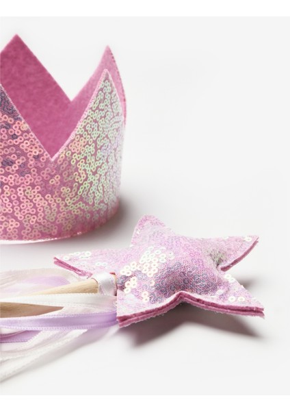 Lila Payetli Kız Çocuk Saç Bandı Asa Set fırsatları