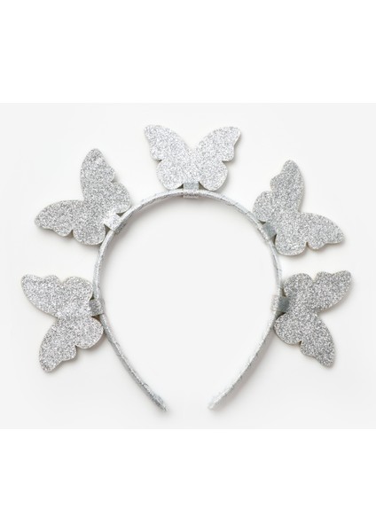 Gümüş 5'li Kelebek Figürlü Kız Çocuk Taç modelleri