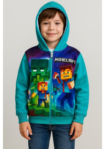 3D Dijital Baskılı Fermuarlı Uzun Kol Çocuk Sweatshirt 3-15 Yaş