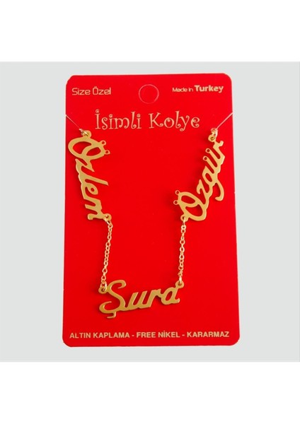 Wizard Kişiye Özel Üç Isim Yazılı Kolye-Sarı modelleri