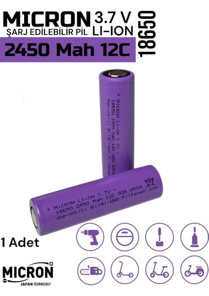 18650 3.7V (Volt) 2450 Mah 12C Lityum Şarj Edilebilir 1 Adet Pil(Batarya) Pil Kutusu Hediyeli fiyatları