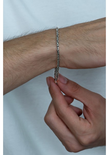 925 Ayar Gümüş Erkek Yuvarlak Kral Zincir Bileklik Künye Erkeğe Hediye MSB14 fiyatları