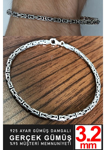 925 Ayar Gümüş Erkek Yuvarlak Kral Zincir Bileklik Künye Erkeğe Hediye MSB14