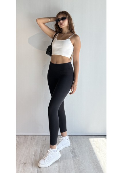 Kadın Yüksek Bel Siyah Basic Slim Fit Tayt