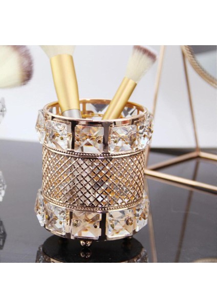 Altın Renkli Dekoratif Makyaj ve Kalemlik Organizer, Şık ve Kullanışlı Tasarım