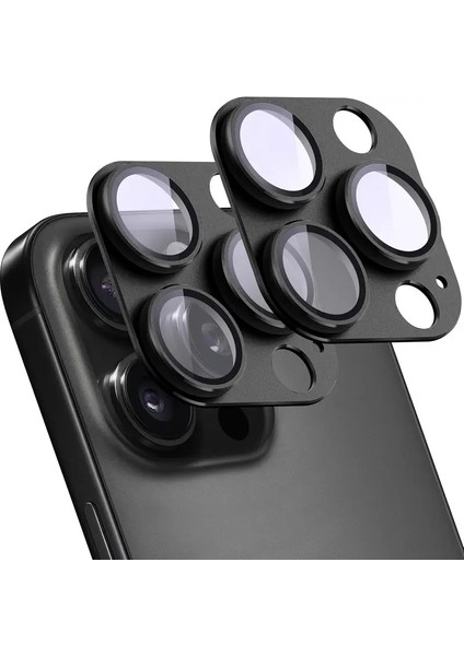 Iphone 16 Pro Max Siyah Safir Kamera Koruyucu Lens 360 Kaplayan Darbe Karsı Koruma