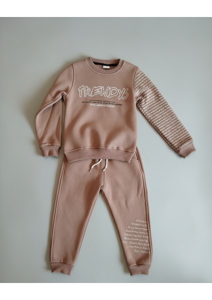 Modern Kapitone Yelekli Baskılı 3 Iplik Sweatshirt ve Eşofman Altı 3'lü Erkek Çocuk Takımı modelleri