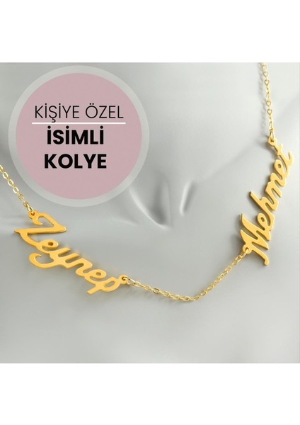 Wizard Kişiye Özel Çift Isim Yazılı Kolye-Sarı