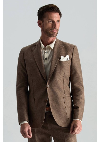 Saf Kaşmir Tütün Rengi Blazer Ceket
