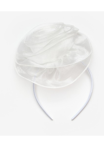 Beyaz Organze Gül Detaylı Kız Çocuk Taç modelleri