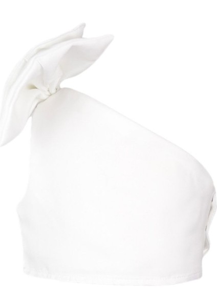 Beyaz Tek Omuzlu Fiyonk Detaylı Kız Çocuk Crop indirimleri