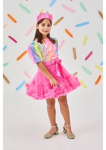 Çok Renkli Pul Payetli Kız Çocuk Crop