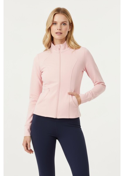 Şeker Pembe Fermuarlı Fit Kalıp Spor Sweat 3196