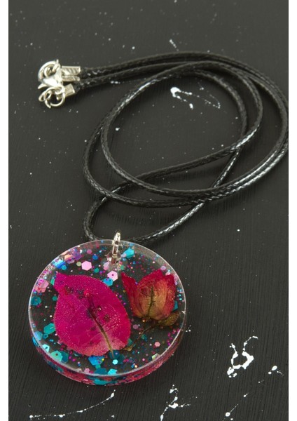 Wizard Begonvil Çiçeği Epoksi Kolye-Pembe