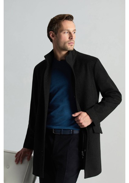 Italyan Saf Yün Fermuar Detaylı Antrasit Palto fiyatları