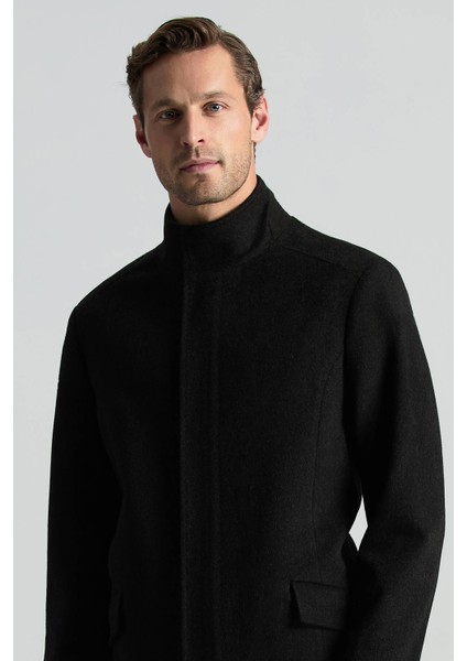 Italyan Saf Yün Fermuar Detaylı Antrasit Palto modelleri