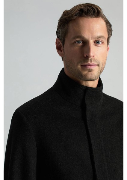 Italyan Saf Yün Fermuar Detaylı Antrasit Palto fırsatları