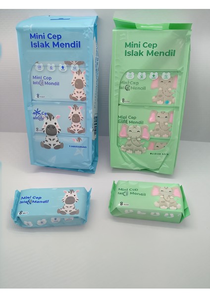 Sevimli Zebra ve Fil Temalı Mini Cep Islak Mendili (2 Paket)