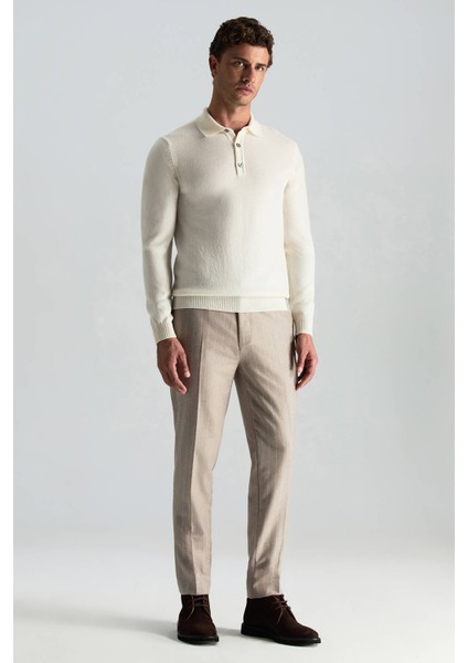 Polo Yaka Saf Kaşmir Ekru Kazak fiyatları