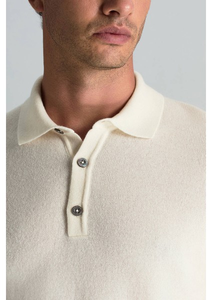 Polo Yaka Saf Kaşmir Ekru Kazak indirimleri
