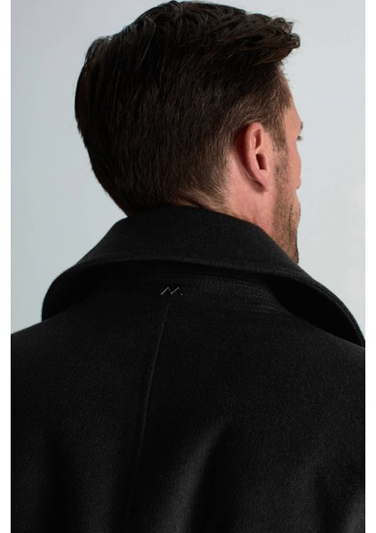 Italyan Saf Yün Düğme Cepli Siyah Palto indirimleri