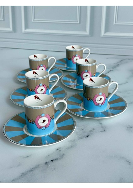 Türk Kahve Fincanı Bird Blue 6 Kişilik 12 Parça fiyatları