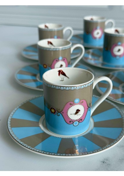 Türk Kahve Fincanı Bird Blue 6 Kişilik 12 Parça modelleri
