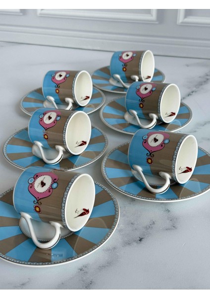 Türk Kahve Fincanı Bird Blue 6 Kişilik 12 Parça fırsatları