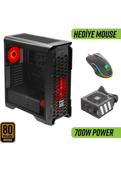 Striker Midtower Gaming Bilgisayar Kasası (3×120MM Fan, 6 Fan Desteği, Siyah) – 700W 80+ Bronze Psu Dahil