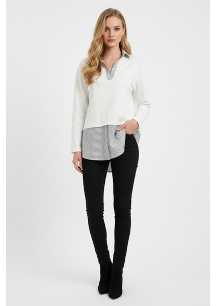 8241A Gömlek Detay Bluz Ekru