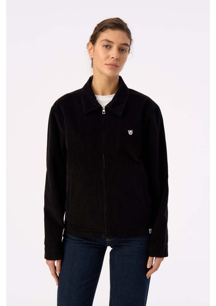 Panda Full-Zip Kadife Ceket - Siyah