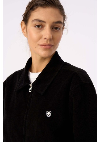 Panda Full-Zip Kadife Ceket - Siyah fiyatları