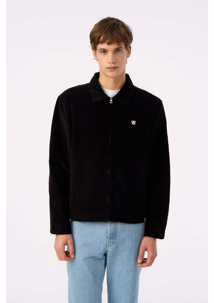 Panda Full-Zip Kadife Ceket - Siyah modelleri