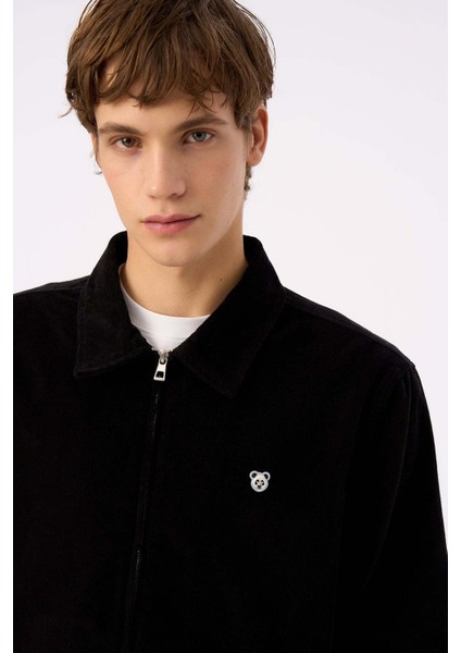 Panda Full-Zip Kadife Ceket - Siyah fırsatları