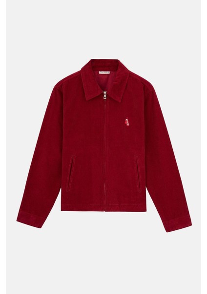 Boxing Gloves Fermuarlı Kadife Ceket - Bordo