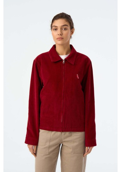 Boxing Gloves Fermuarlı Kadife Ceket - Bordo modelleri