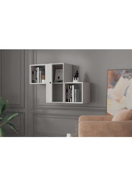 Kitaplikli Dolapli Ikili Duvar Rafi 100 cm Beyaz DVR-1034-Ç modelleri