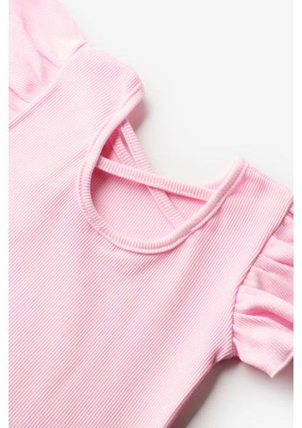 Pembe Arkası Çapraz Biyeli Kız Çocuk Tişört - Julie