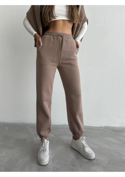 3 Iplik Şardonlu Paça Lastikli Eşofman Vizon fiyatları