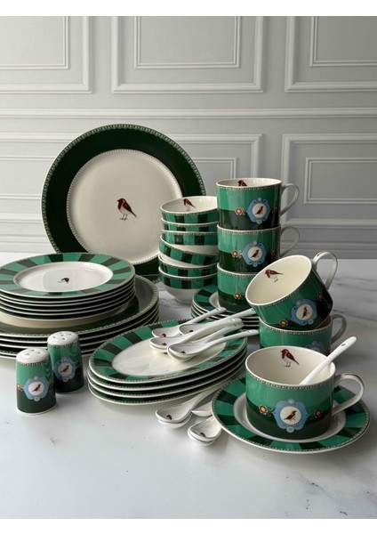 Kahvaltı Takımı Bird Green 48 Parça 6 Kişilik