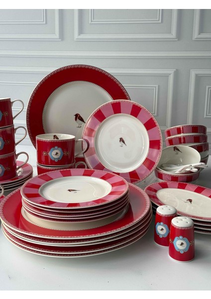 Kahvaltı Takımı Bird Red 48 Parça 6 Kişilik