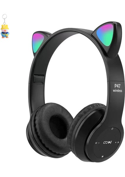 Kedi Kulakları Parlayan Bluetooth Kulaklık P47M Karikatür Öğrenci Kablosuz Oyun P9 Kulaklık (Yurt Dışından)