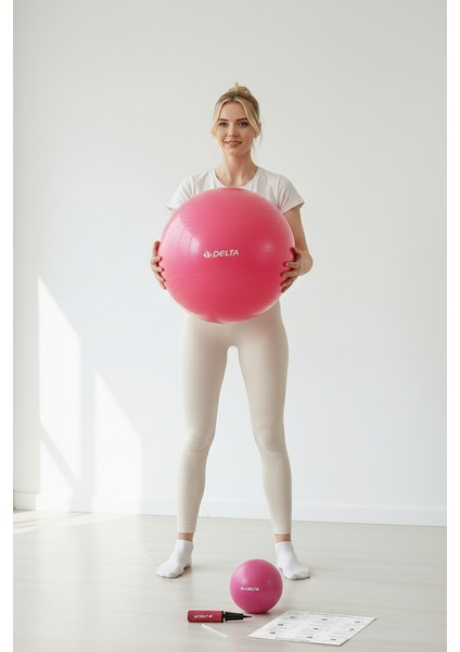65 cm Pilates Topu Şişirme Pompası ve 20 cm Denge Topu Seti Egzersiz Topu 65CM Plates Seti Fuşya fırsatları