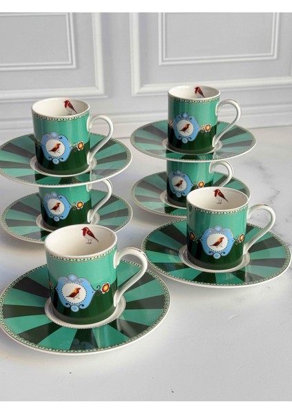 Türk Kahve Fincanı Bird Green 6 Kişilik 12 Parça fiyatları