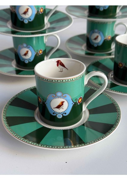 Türk Kahve Fincanı Bird Green 6 Kişilik 12 Parça modelleri